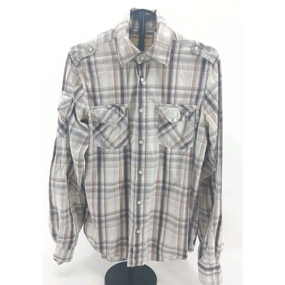 6 Pm Supply Company Brown Striped Pearl Button-up Flannel Size Small 100% Cotton